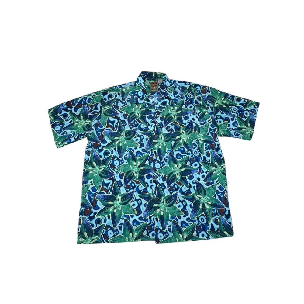 Pineapple Connection Best Brand XL Hawaiian Shirt Floral Blue‎ Green